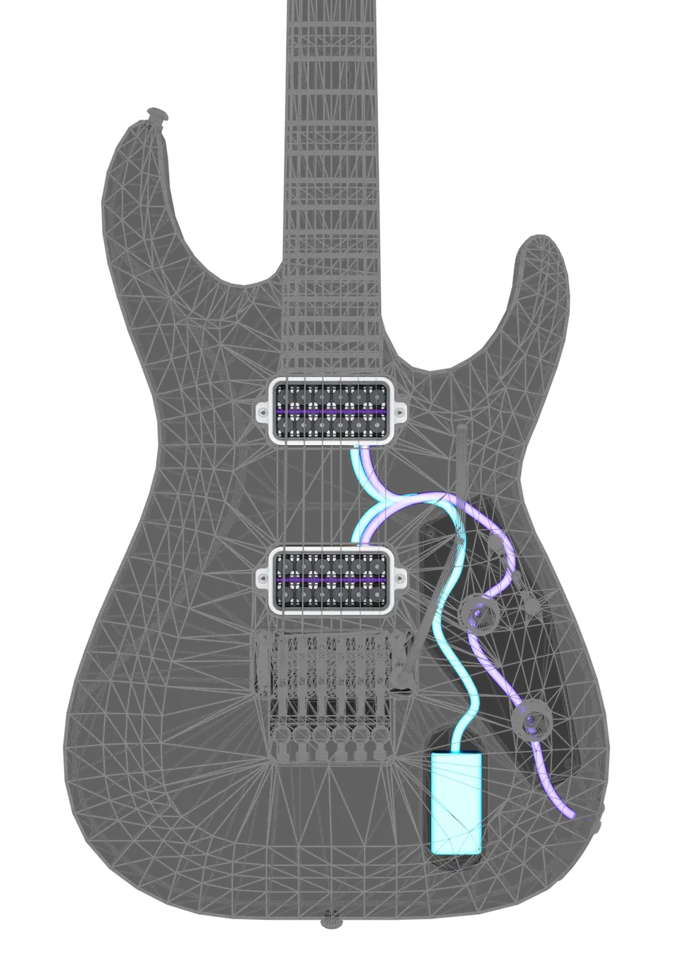 NeuraCoil guitar wireframe with active signal glow